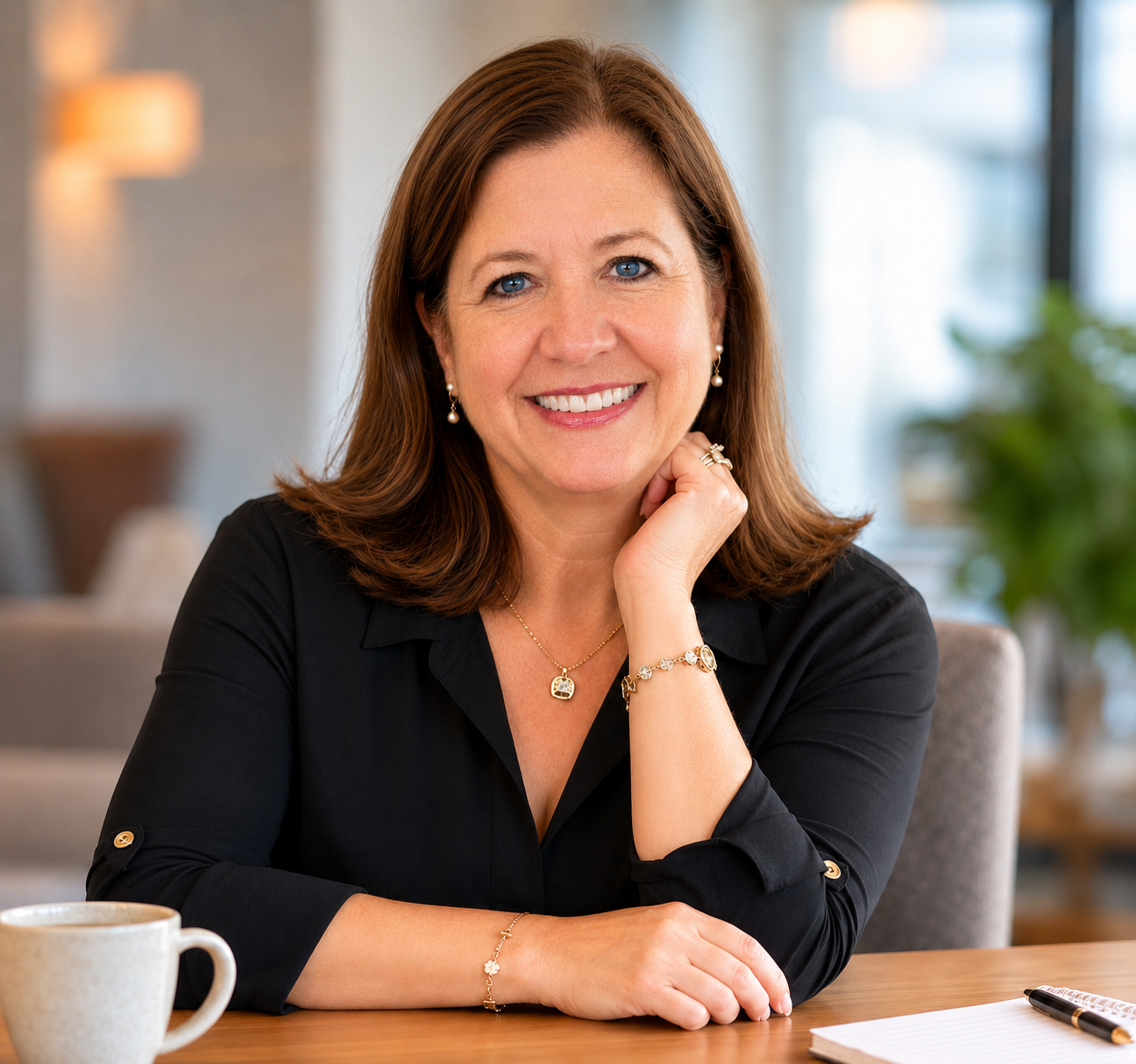 Pamela Campagna, founder of BLUE SAGE Consulting, at her desk